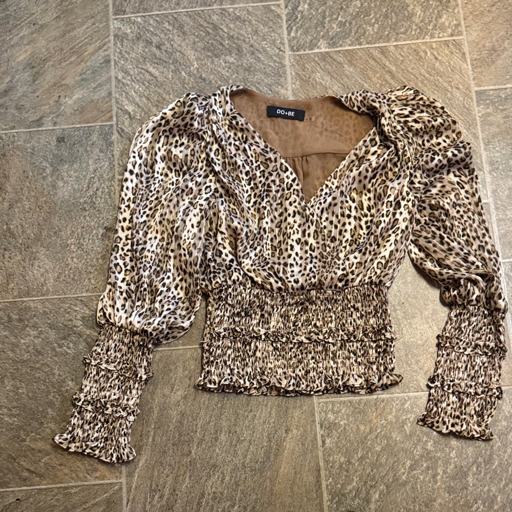 DO+BE Animal Print Smocked Blouse